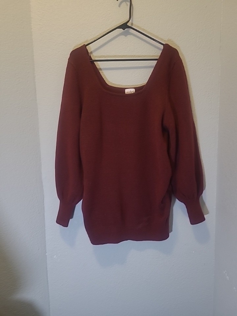 Isabel Women’s Square Neck Balloon Sleeve Sweater - Burgundy